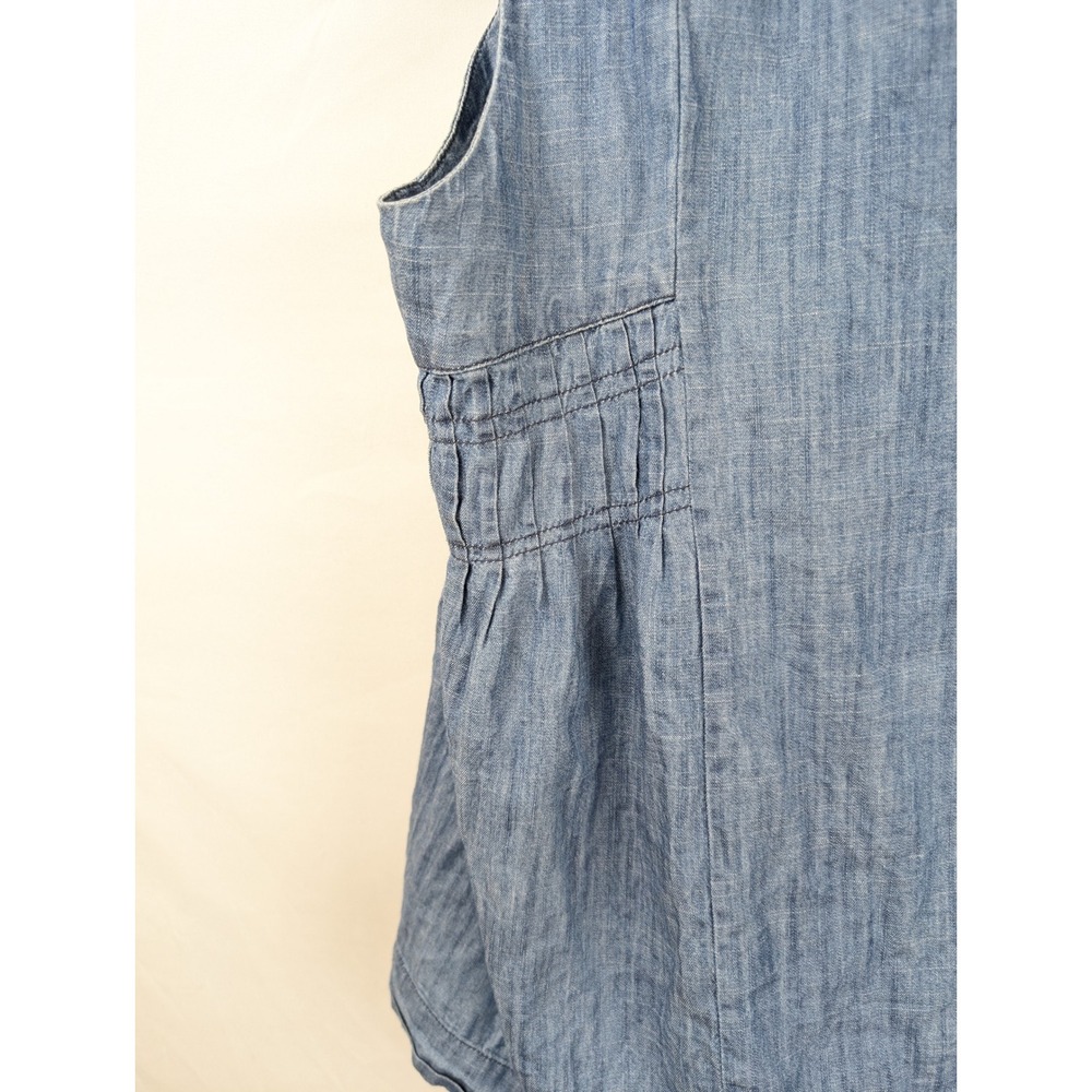 Boho Embroidered Pleated Chambray Sleeveless Top Size M Blue Western Festival - Picture 7 of 8